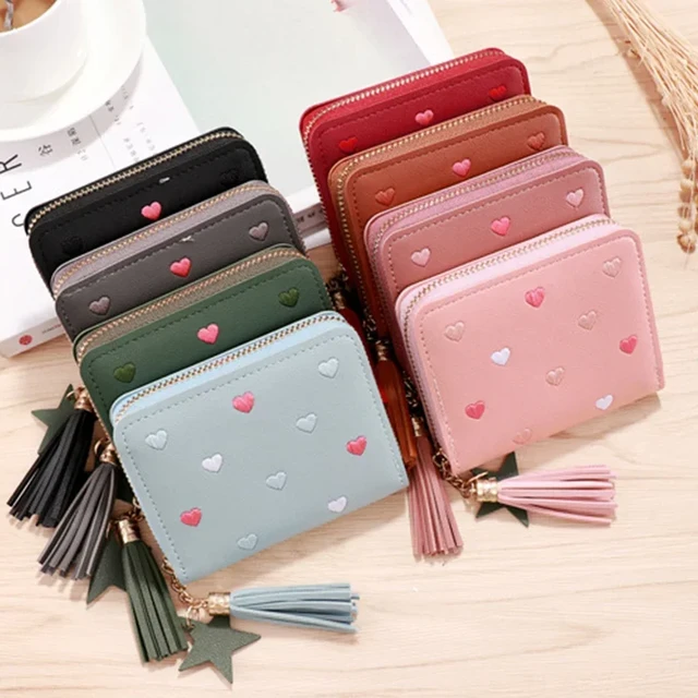 1pcs Love Tassel Women Wallet Ladies Mini Small Short Wallet Cute Girl Zipper Pu Leather Coin Purse Female Hand Wallet Purse AliExpress