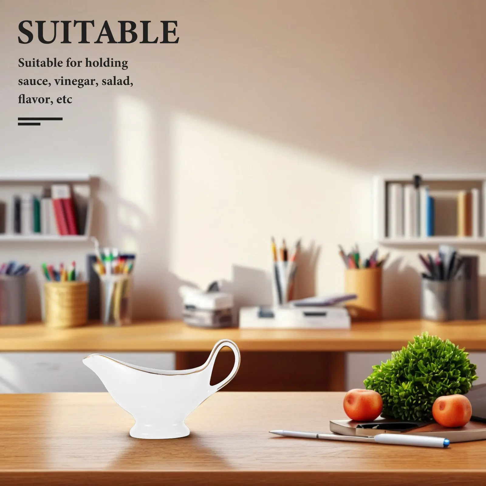 

Ceramic Gold Rim Gravy Sauce Jug Multipurpose Kitchen Sauce Container for Home Restaurant Western Food Serving Pitcher