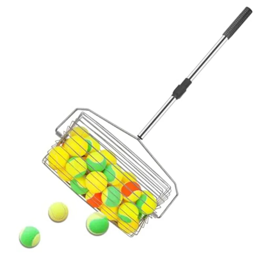 

Protable Tennis Ball Collector 86-126cm Stainless Steel Telescopic Rod 60 Balls Large Capacity Roller Hopper Save Time and Effo