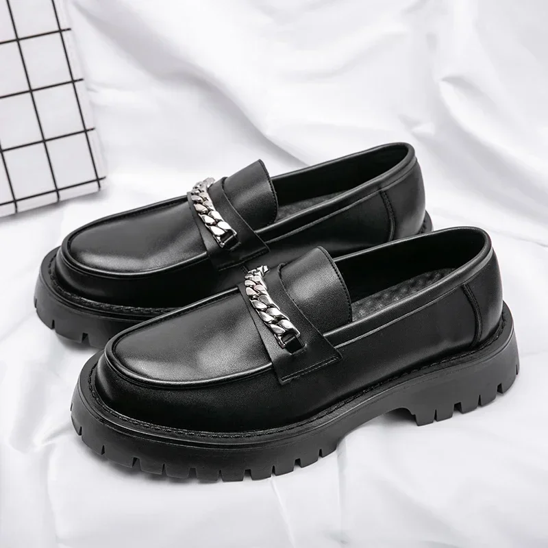 2024 Men's Platform Shoes Loafers Shoes for Men Thick-soled Wedding Shoes Black Formal Business Slip-on Pu Leather Increase Shoe