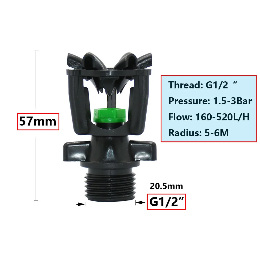 Aspersor giratorio para césped de jardín, boquilla de dispersión de rosca macho de 1/2 \