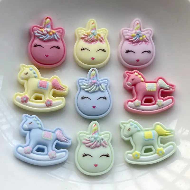 20pcs new cute resin cartoon unicorn/Trojan flat back gobbo scrapbook Kawaii accessori fai da te affascinanti accessori decorativi