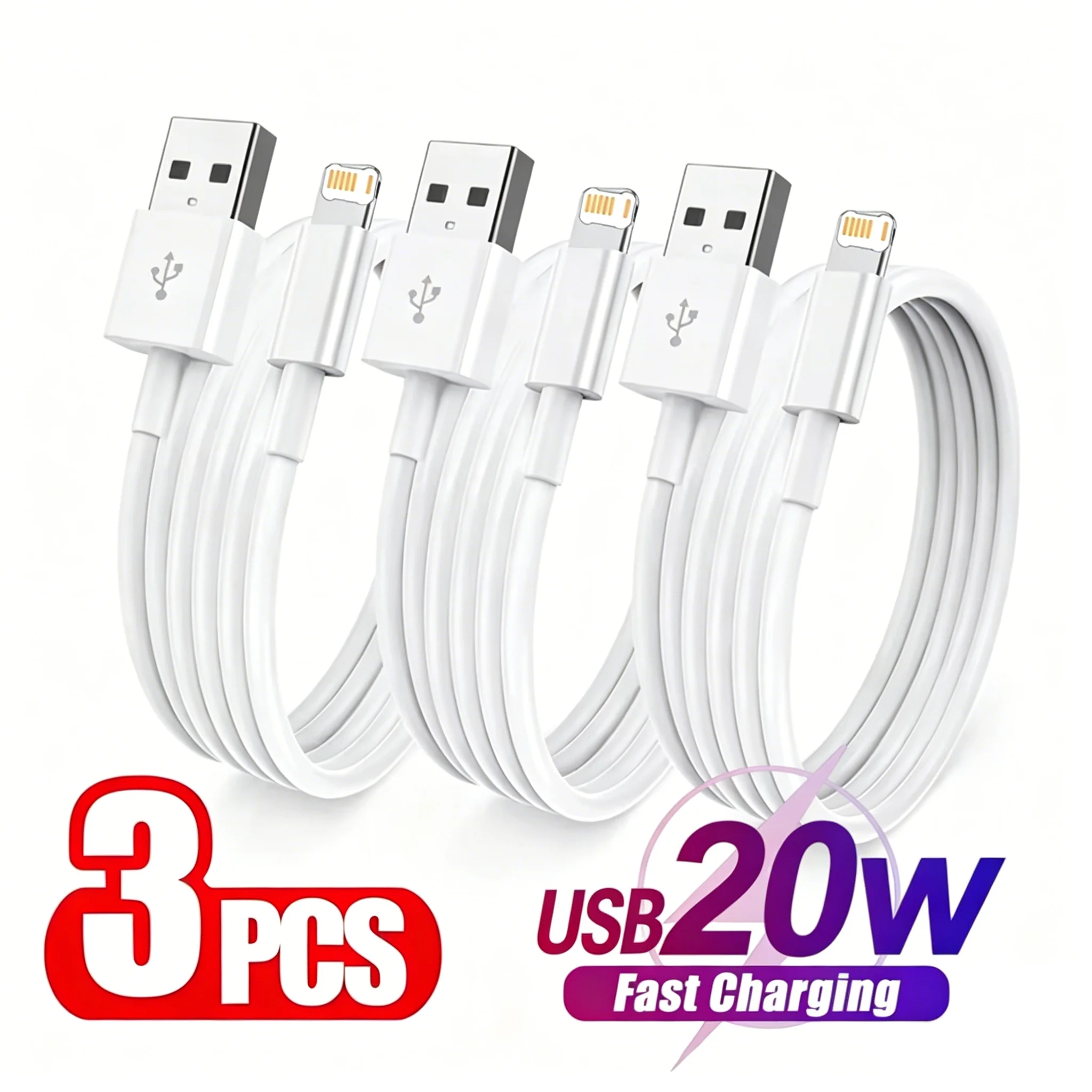 3PCS USB Fast Charging Cable For iPhone X XR XS Max 11 12 13 Mini 14 Pro Max 6 6S 7 8 14 Plus SE Rapid Charge USB Data Cables