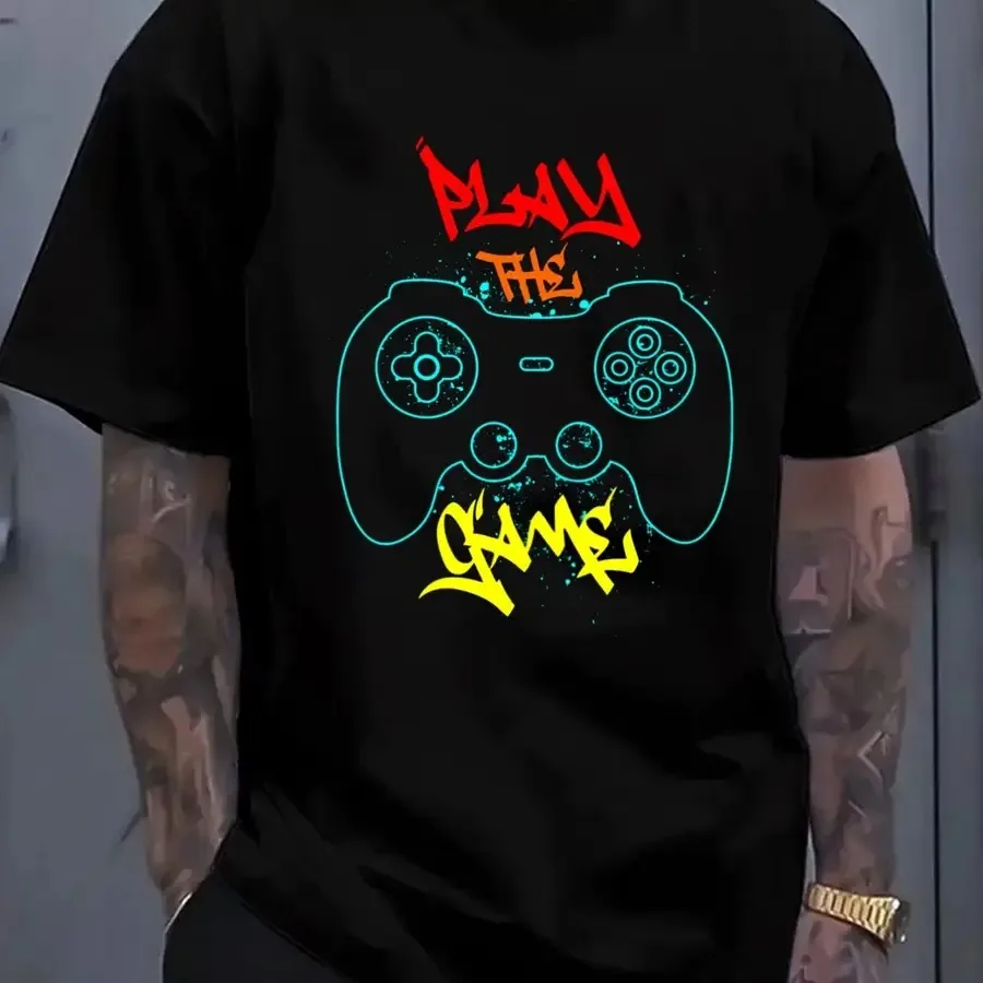 【New style】Men'S Vintage Gaming T-Shirt Featuring a Controller Design - Comfortable Crew Neck Short Sleeve Top Ideal for Everyd
