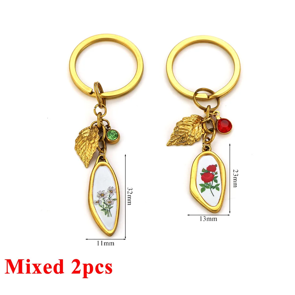 1-2Pcs Stainless Steel Vintage Rose Flower Rhinestone Pendants for DIY Keychain Bag Charm Necklace Handmade Jewelry Gifts Making