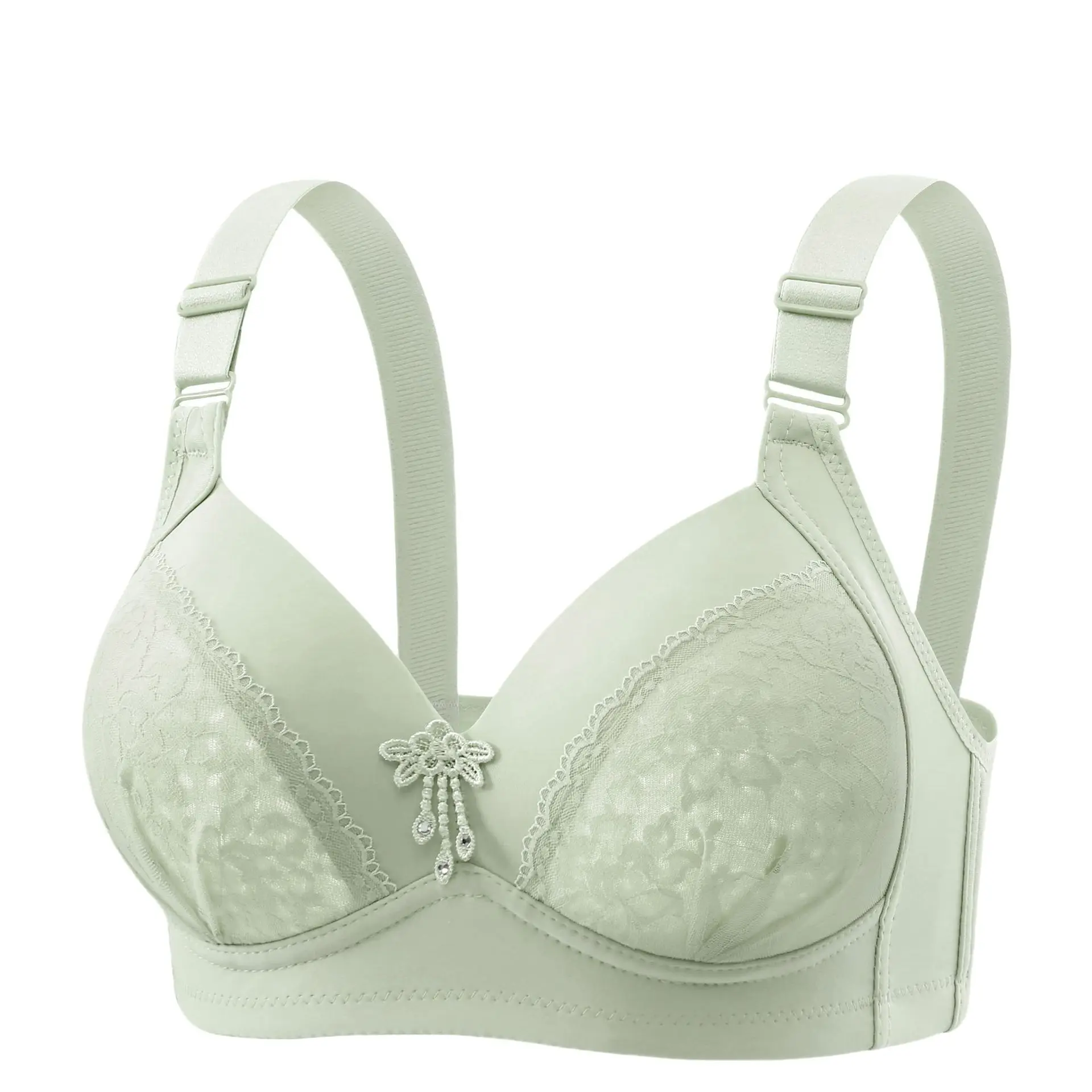 Adjustable Strap Brassiere Breathable Plus Size Soft Stretch Thin Cup Wireless Bra Thin Style Back with Four-Row Hook Closure