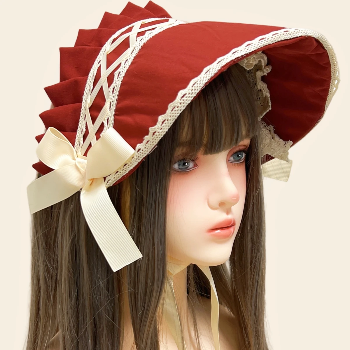 Lolita หมวก Gorgeous Bonnet Victorian Headpiece Elegant Party แบนหมวก Pastorale สไตล์ลูกไม้หมวก Bnt คอสเพลย์ Prop