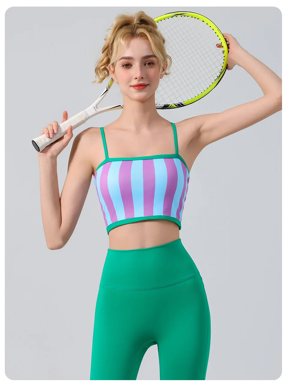 

Fashion Contrasting Striped Camisole Vest Set, Sports and Fitness Pants Set, New Style with Chest Cushion Running Set 2025