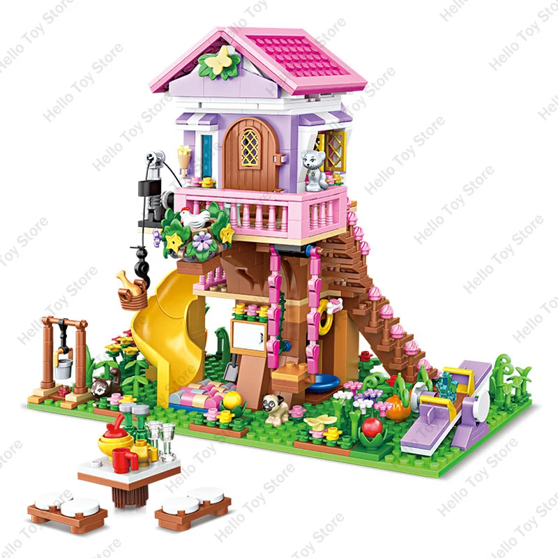 2024 Amicizia Summer Treehouse Building Blocks Camping House Modello Classic Girl Princess Figure Mattoni Giocattolo di compleanno Regali fai da te