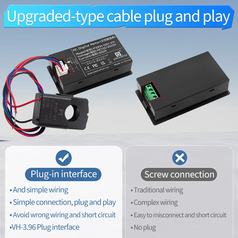 Peacefair PZEM-021-VH egységes Fázis voltammeter Digitális wattmeter áram Fogyasztásmérő Energia Fogyasztásmérő 220V 10A Elektromos áram analyzer