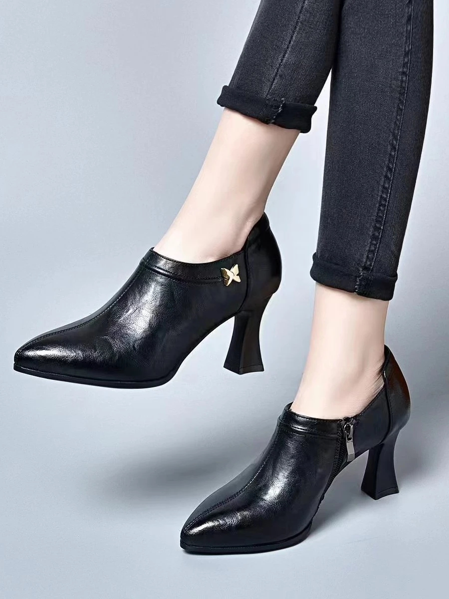 

Туфли-лодочки на высоком каблуке с острым носком из натуральной мягкой кожи, на тонком каблуке, женские, модные, весенние, новые, удобные