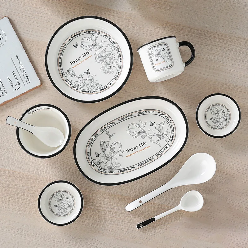 Light Luxury Ceramic Tableware Set, Dishes, Faces Bowls, Circular, Thickened, Upscale Household Manufacturers, Wholesale