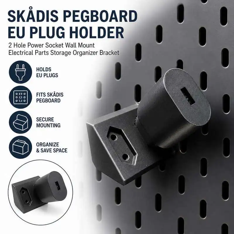 EU Plug Storage Holder Fit Skadis Pegboard Wall Mount Socket Plug Organizer Bracket For Cable Arrangement