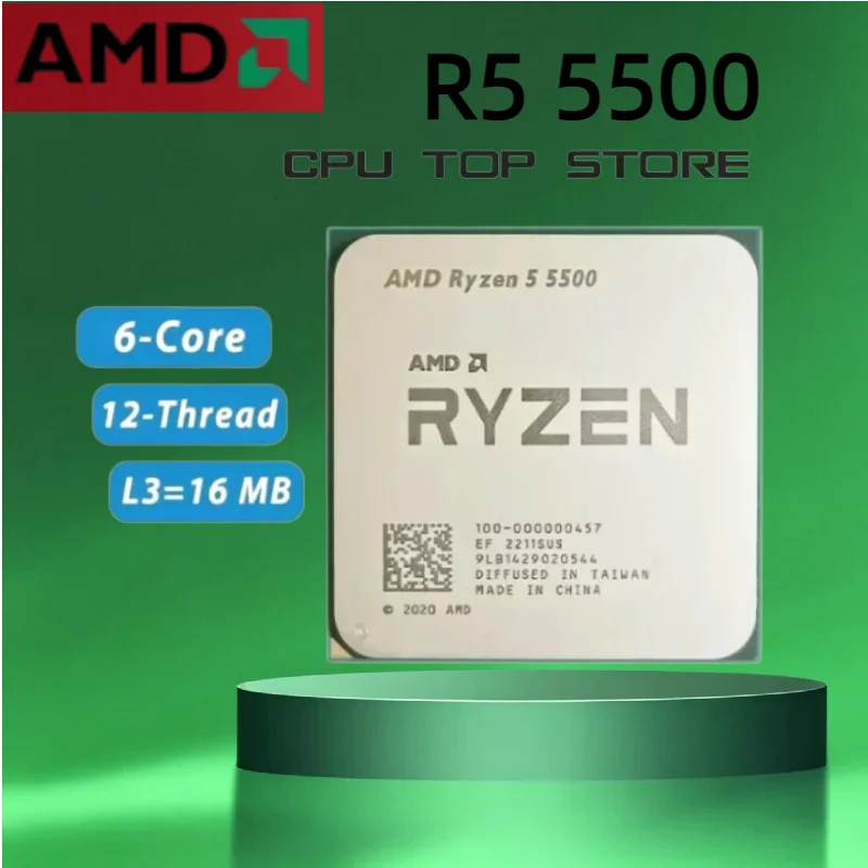 

AMD R5 5500 Ryzen 5 5500 Six-Core Twelve-Thread CPU Processor 4.2 GHz 65W TDP L3=16M Socket AM4 but without cooler