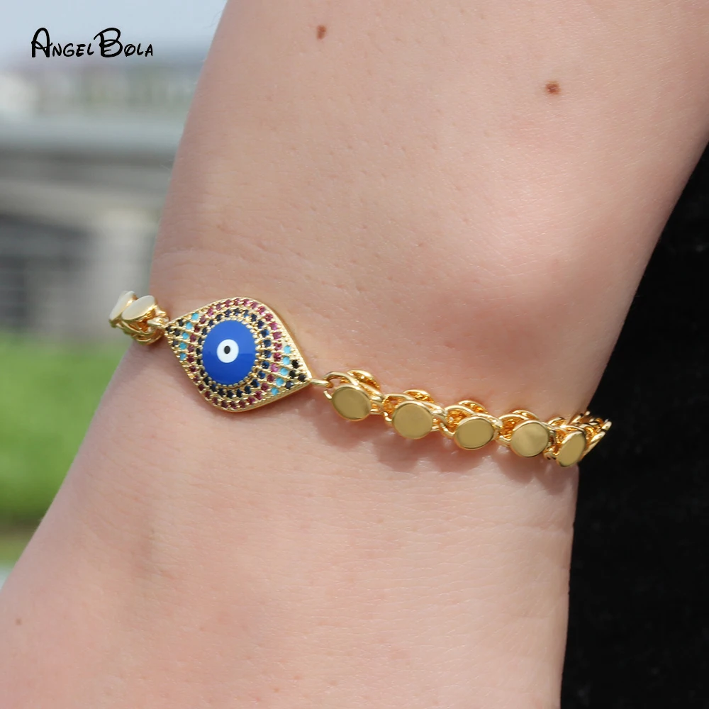 

Luxury Gothic Zircon Evil Eye Bracelet for Women Muslim Islam Allah Bracelets Fashion 18k Real Gold Plated Jewelry Wholesale