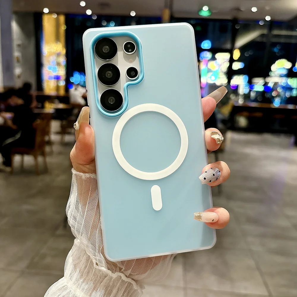 حافظة عسكرية 2 في 1 مضادة للصدمات لهاتف سامسونج s25 الترا 24 23 بلس a16 a55 a54 لون الحلوى سيليكون مغناطيسي Magsafe ناعم