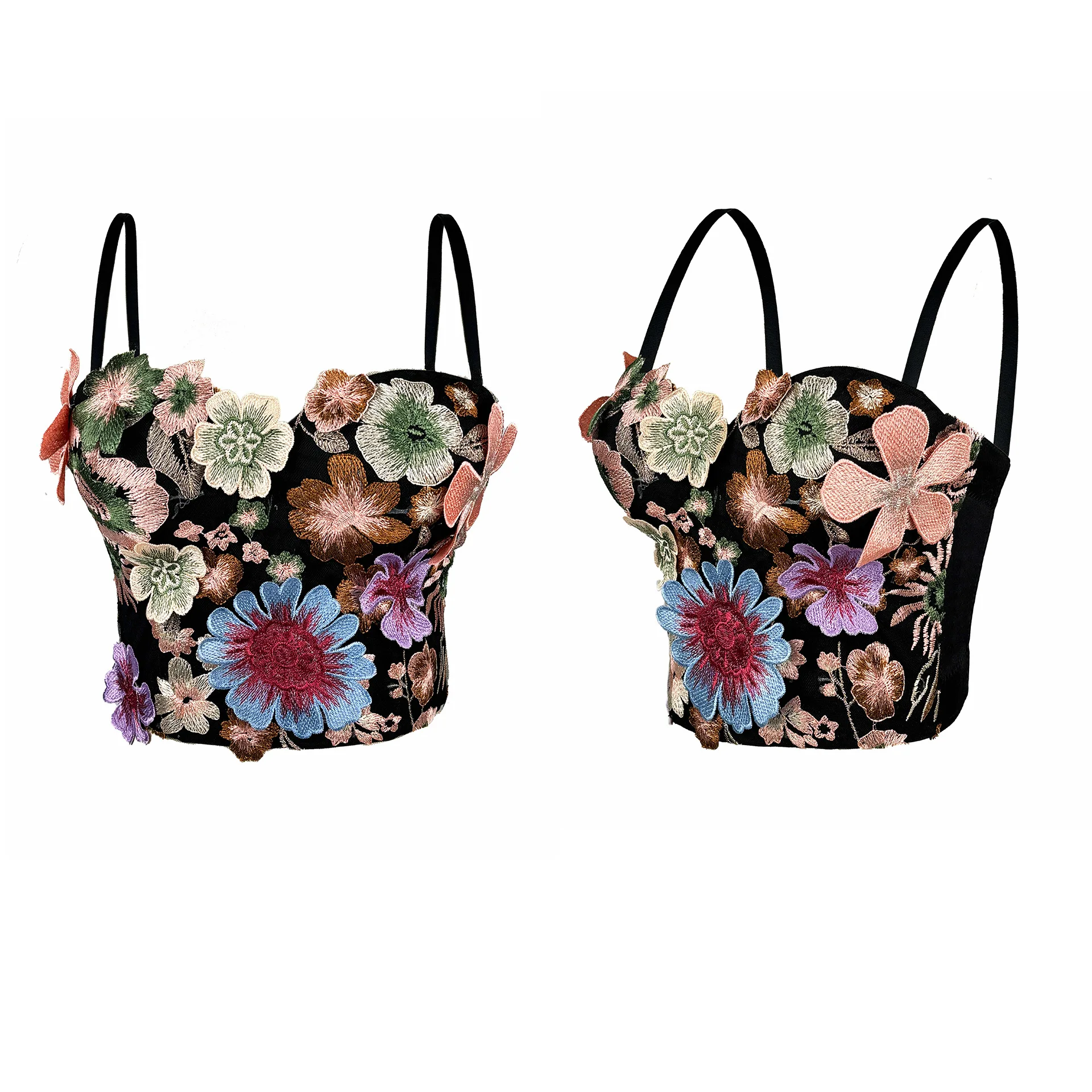 customized women's adult retro embroidered flower strapless top with high-end feel camisole vest breathable versatile bra fetish