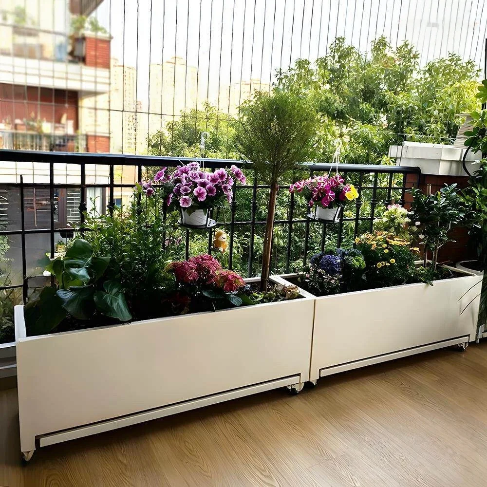 stainless steel combination garden flower pot indoor flower slot movable rectangular wrought iron flower bed water tray