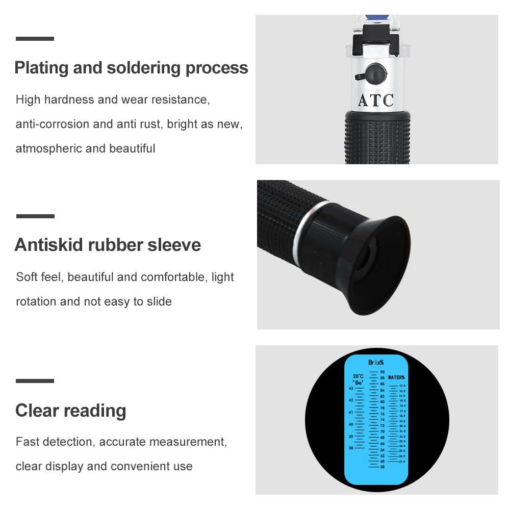 RHB-90ATC 58-90% brix sugar Refractometer baume water content tester beekeeper Honey beer Sugar Brix Meter Hand held honey 60%of