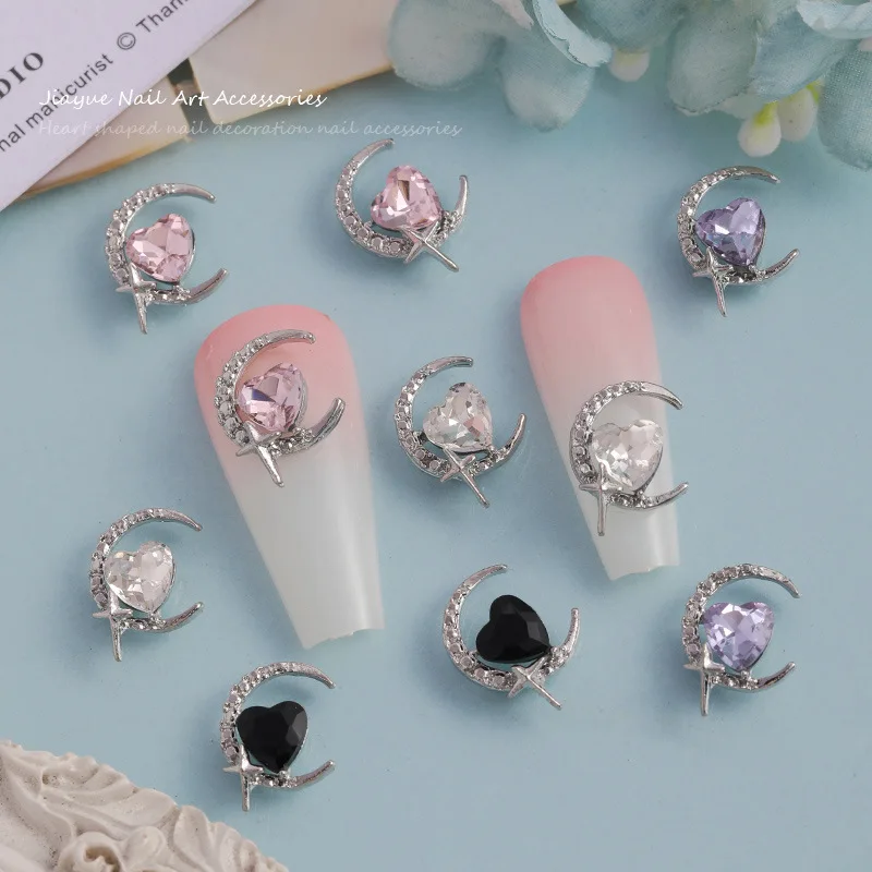 10 STKS 3D Luxe Legering Maan Nail Art Liefde Hart Strass Bedels Accessoires Voor Nagels Decoratie Manicure Decor Ontwerpbenodigdheden