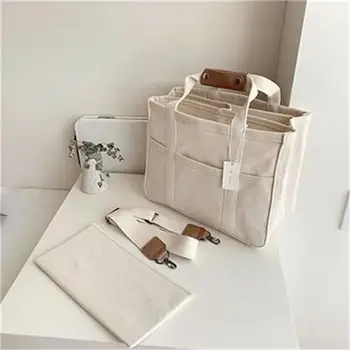 여성용 멀티 포켓 캔버스 토트백, 튼튼한 대용량 크로스 바디 핸드백, 실용적인 캐주얼 숄더백, 칸막이