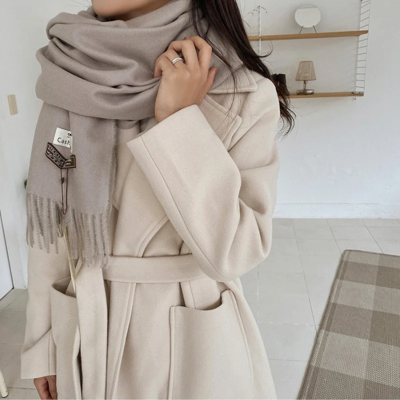 جديد جودة عالية تقليد الكشمير وشاح النساء الرجال الصلبة سميكة طويلة شرابة شال الخريف الشتاء الصوف والأوشحة الإناث المعزي #3