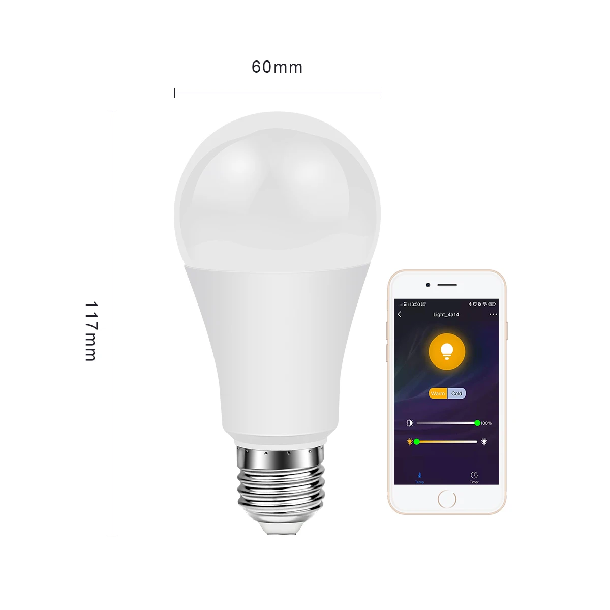 LED Bulb Light Dimmer Wifi Smart Bulb RGBCW CCT 15W E27 Lamp Compatible with Alexa Google Home for Night Light lighting