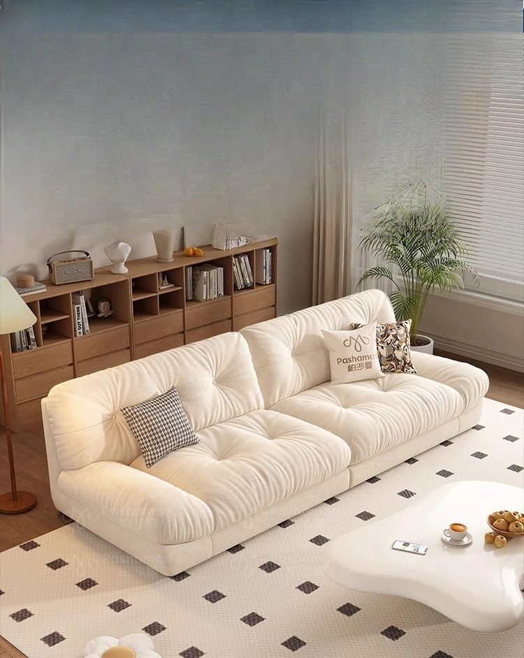 

Fabric sofa cream style living room small apartment modern simple three people