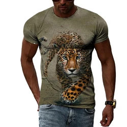 Summer Animal 3D Printed Cool Leopard Men's T-shirt O Collar Fashion Casual Street Funny Oversized Tiger Short Sleeve Clothing