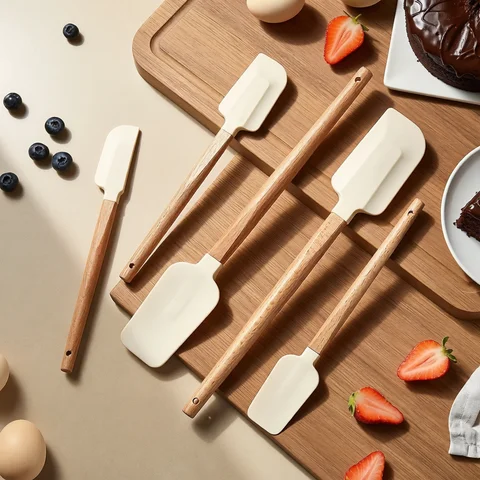 Silicone Scraper Scraper, Home Baking Wooden Handle Scraper, Cake Scraper, Cream Small Spatula Set