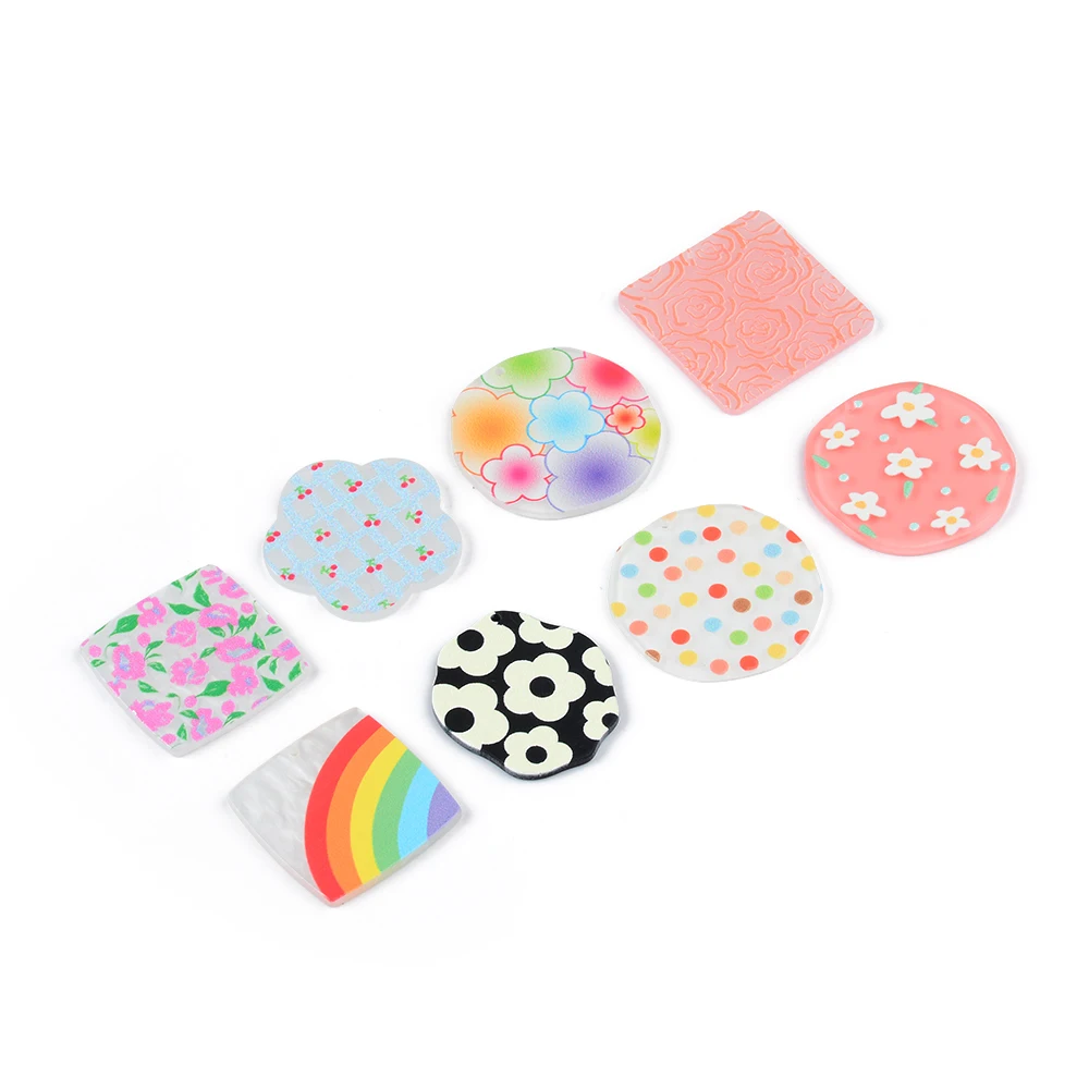 6pcs/lot Acrylic Plate Bright Flowers Pendants Jewelry Accessory Handmade Connector DIY Earring Component for Girl Jewelry