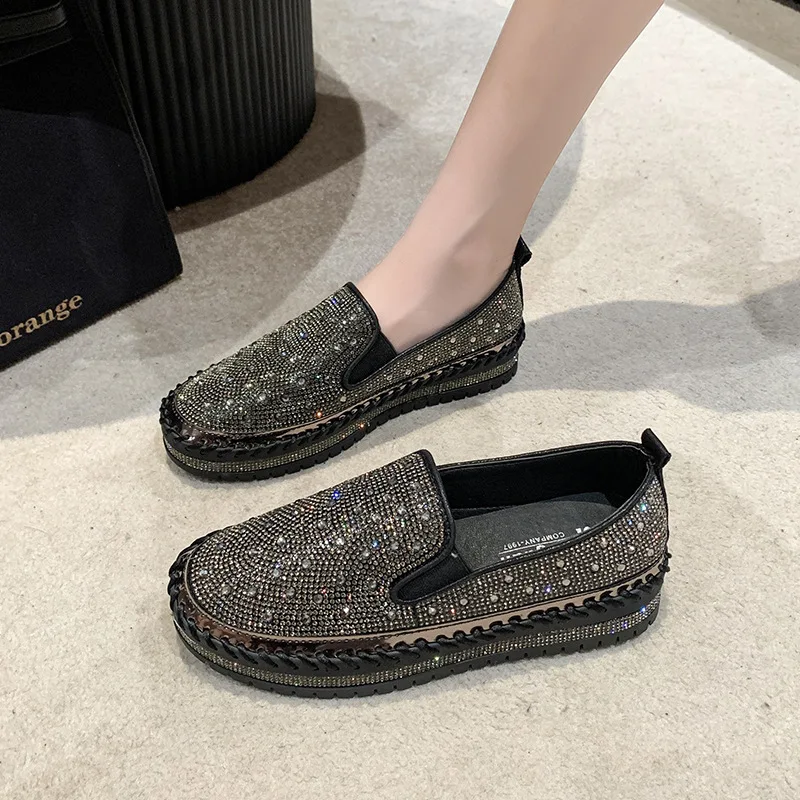 Round Toe Womens Loafers Shoes Clogs Platform Slip-on Female Footwear Casual Sneaker All-Match Modis Crystal Creepers Slip On Dr