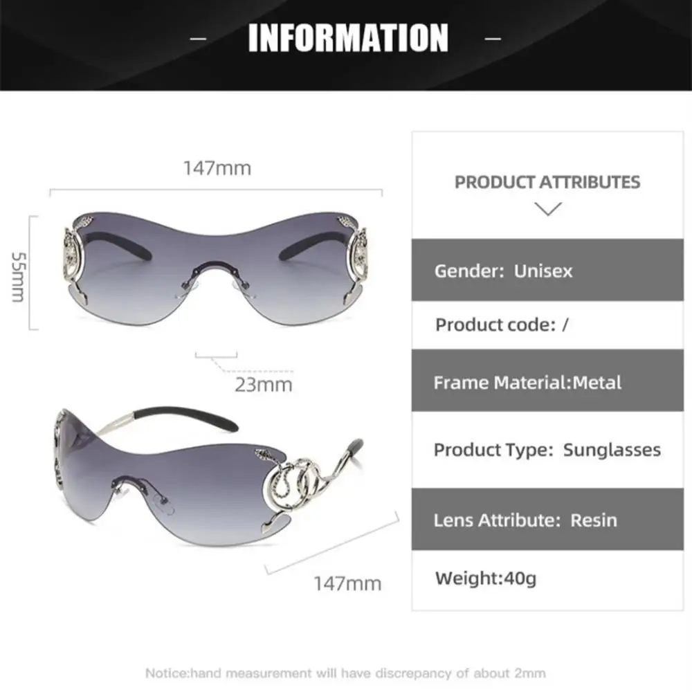 Rimless Gradient Snake Shaped Mirror Leg Sunglasses Oversized  Y2k Trendy Wrap Around Punk Technological Goggles Shades Women