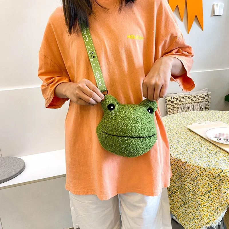 Sac en peluche grenouille pour enfants, jouets animaux en peluche, sac à bandoulière, sac à dos initié, porte-monnaie, portefeuille, poudres, cadeau pour filles et garçons, mignon