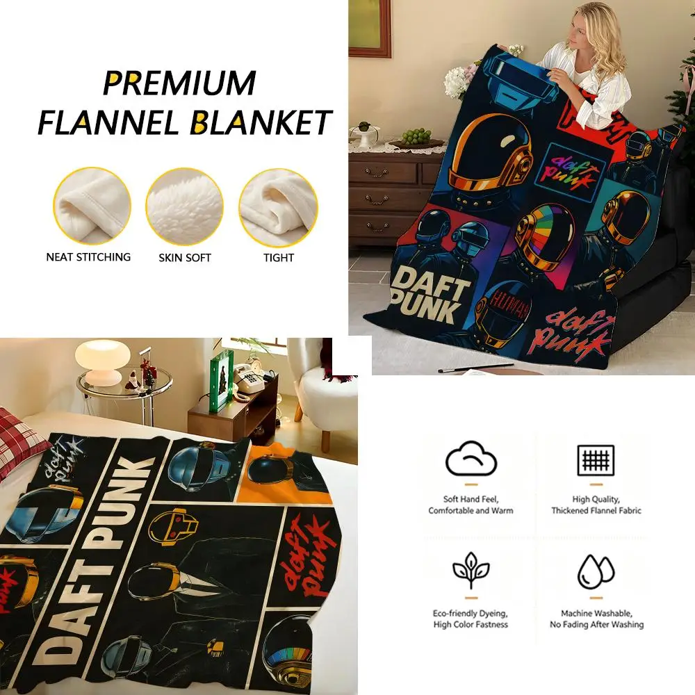 Music D-Daft P-Punk Throw Flannel Blanket, Soft Warm, Durable & Washable cute Cool