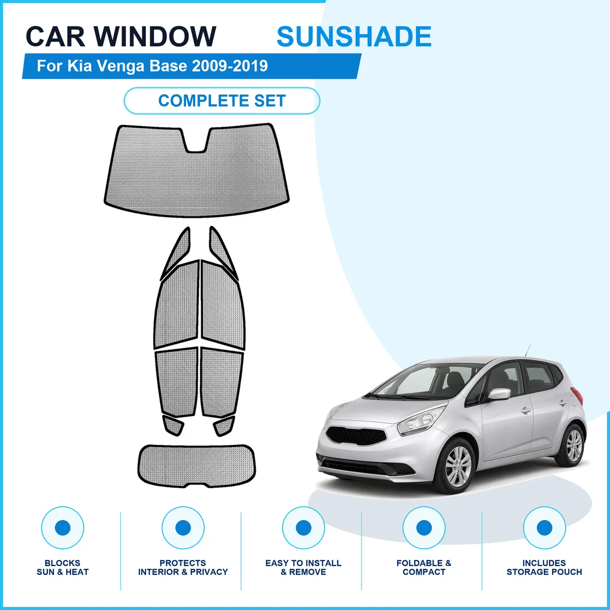 For Kia Venga Base 2009-2019 Custom Full Set Window Sunshades Aluminum Foil Suction Cup Anti UV Privacy