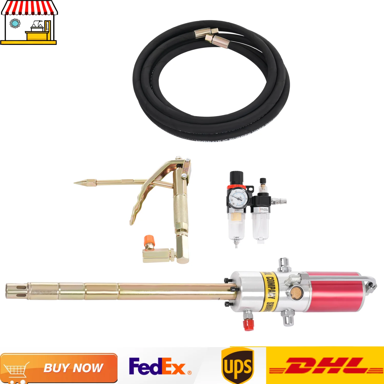 

Grease Gun Kit Oiler with 13.12ft Pipe| 50:1 Air Operated Grease Pump Oil Injector for 0-3 Number Oil