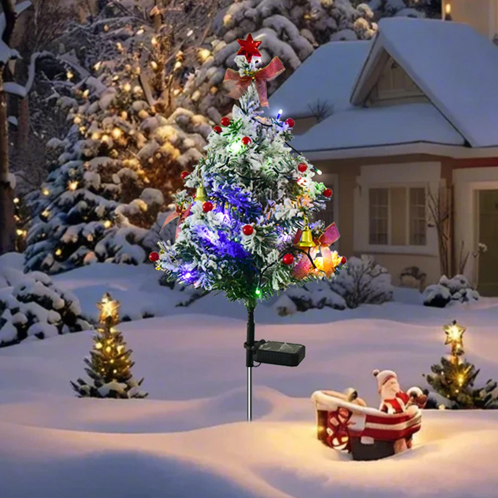 เกล็ดหิมะ Xmas Tree Stake Light ต้นคริสต์มาสโคมไฟสนามหญ้ากันน้ํา LED สวนภูมิทัศน์แสง Pathway สนามหญ้า Patio Xmas เครื่องประดับ