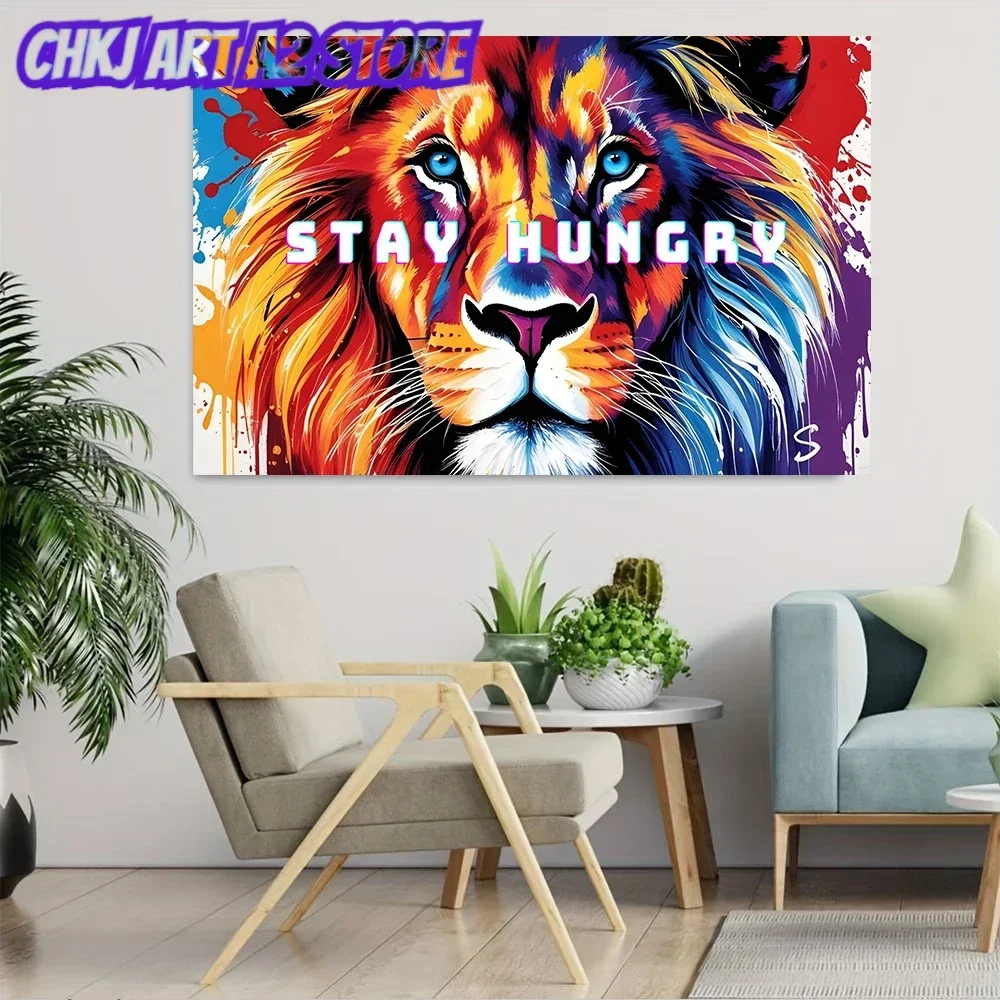 Lion Stay Hungry Motivational Quotes Office Poster and Prints Canvas Painting Wall Art Pictures Home Decor Cuadros
