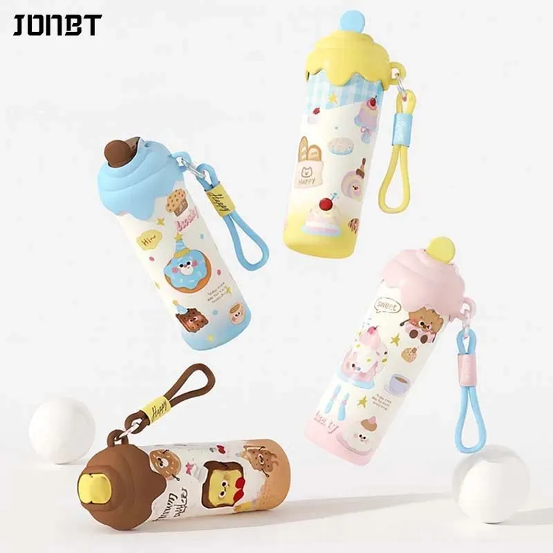 

600ML Cute Ice Cream Thermal Water Bottle With Straw Portable 316 Insulated Cup Children Stainless Steel Coffee Thermos Cups New