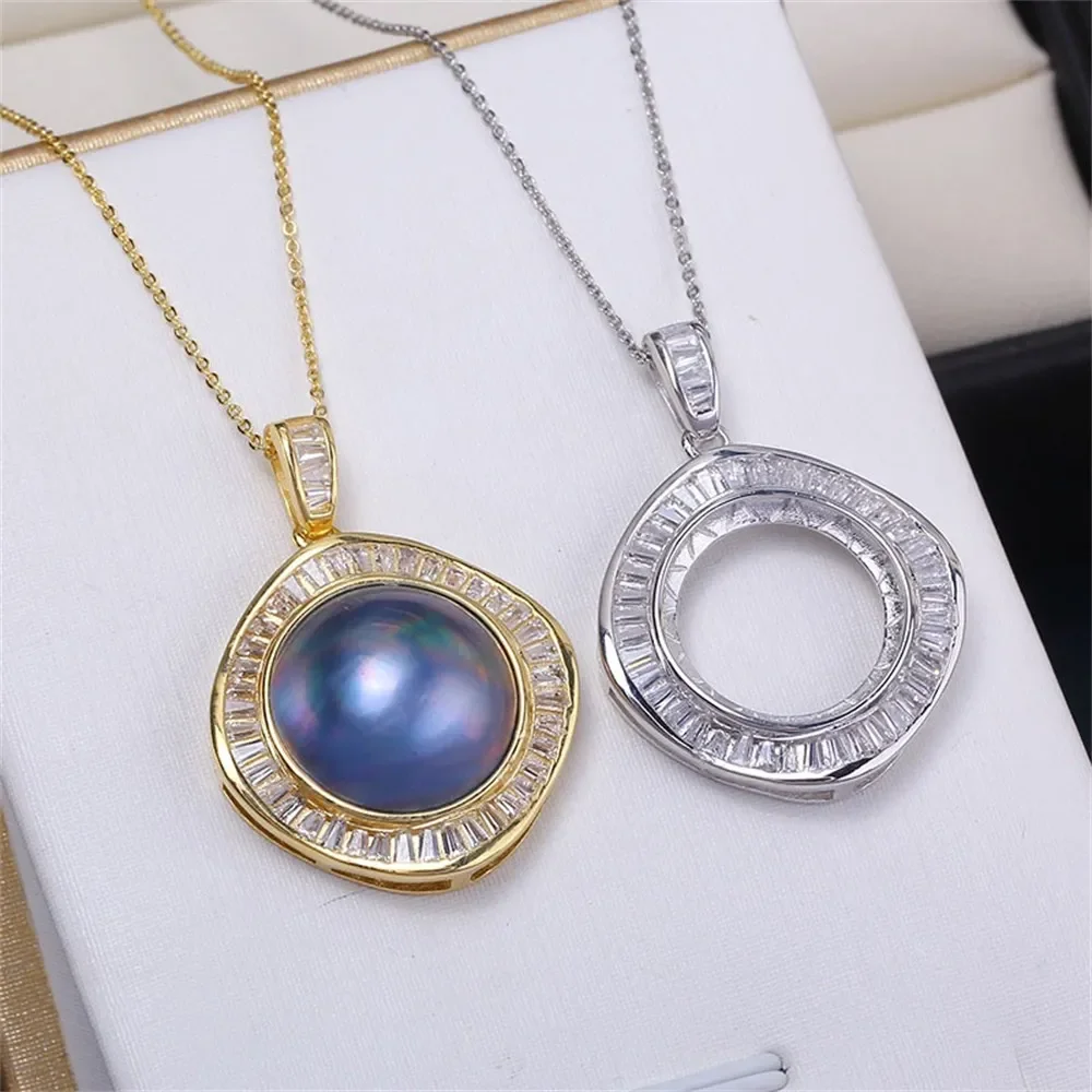 S925 Sterling Silver Pearl Pendant Setting, DIY Empty Bezel Cup Jewelry Supplies for Craft Making, Hollow Prong Pendant Findings