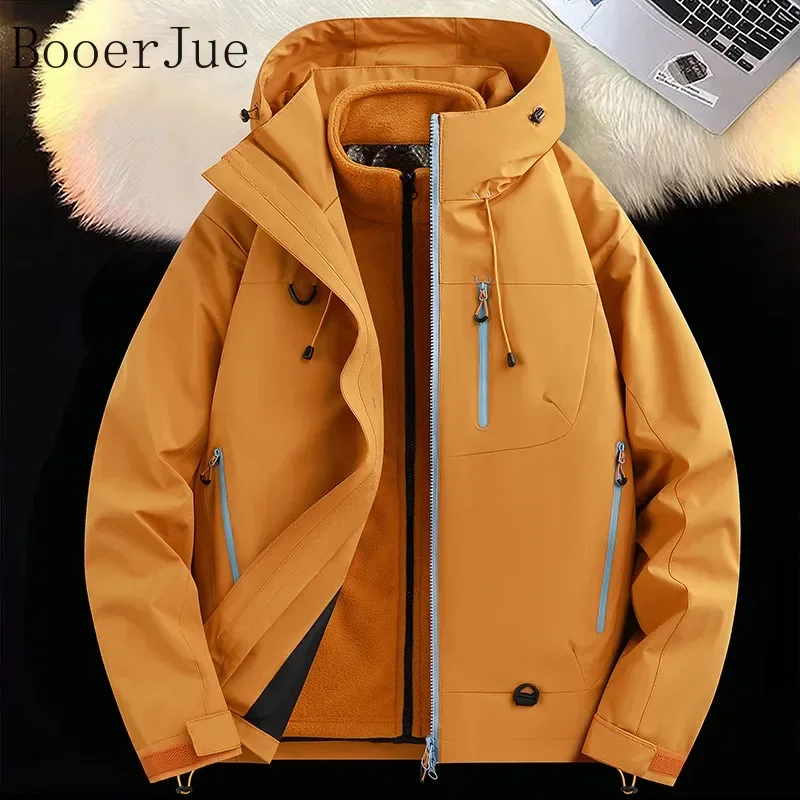 Couple's Outdoor Windproof Waterproof Three-in-One Jacket Men Women Hiking Trekking Fleece Lined Jumper Zipper Closure Hooded