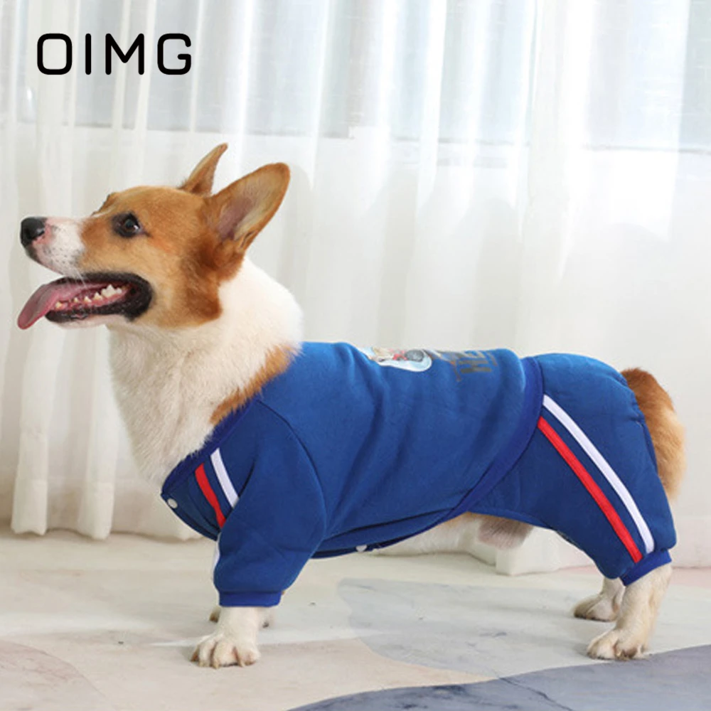 OIMG Autumn Winter Fleece Sweater For Pet Dog Clothes Labrador Samoyed Warm Dog Jumpsuit Cartoon Print Medium Large Dogs Costume