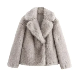 ZATRAFZB2024 Autumn and Winter New Product Casual Women's Fashion Simple and Versatile Artificial Fur Effect Coat