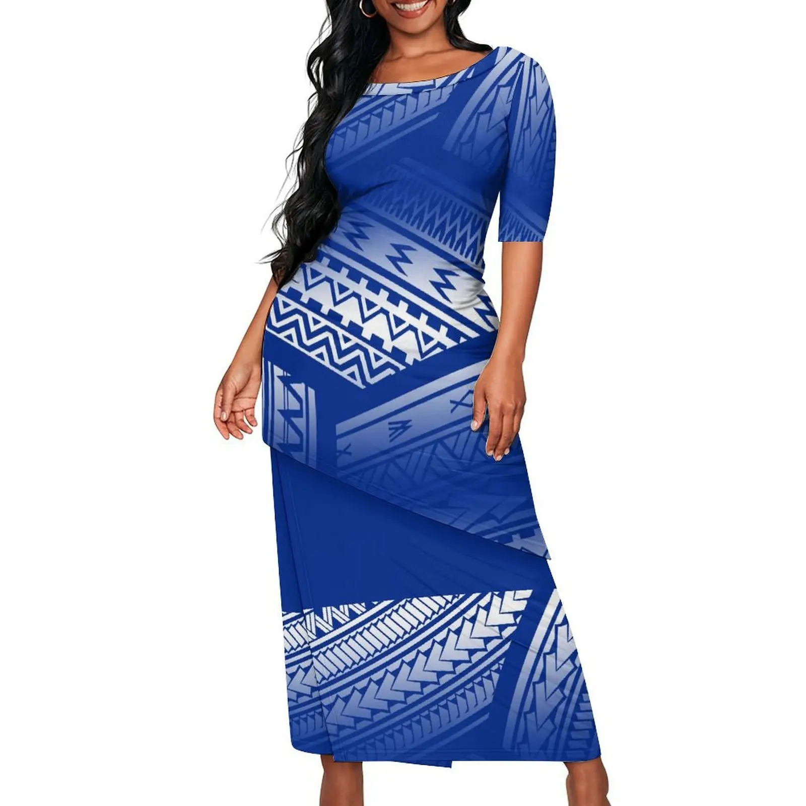 Vestido de noite apertado de alta qualidade para mulheres polinesias – Saia personalizada Puletasi com bainha inclinada e design de camada dupla