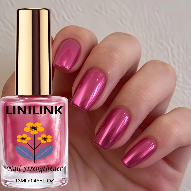 Flamingo Pink Mirror Strengthener, 3-min Air-Dry, Keratin, Mirror Gloss, Quick, for Busy & Pros, Hands/Feet