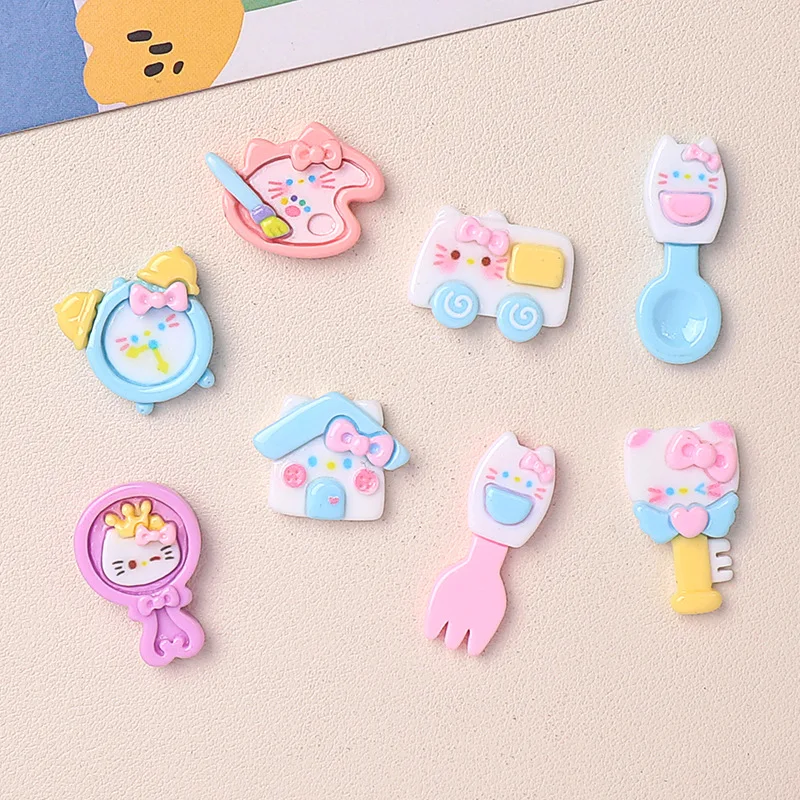 5pcs miniso cute hello kitty furniture cartoon resin flatback cabochons for diy jewelry making handmade crafts materials