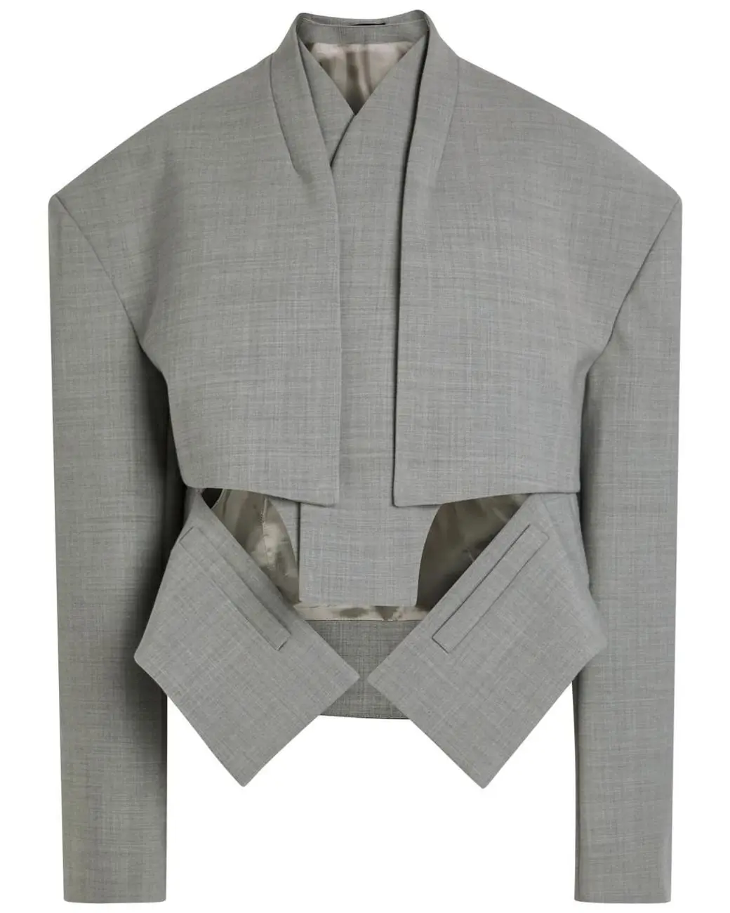 رمادي الصلبة غير النظامية السترة البدلة سترة المرأة شيك الكتف وسادة كم كامل سبليت عالية الخصر معطف 2026 سيدة تخفيف الشارع ارتداء