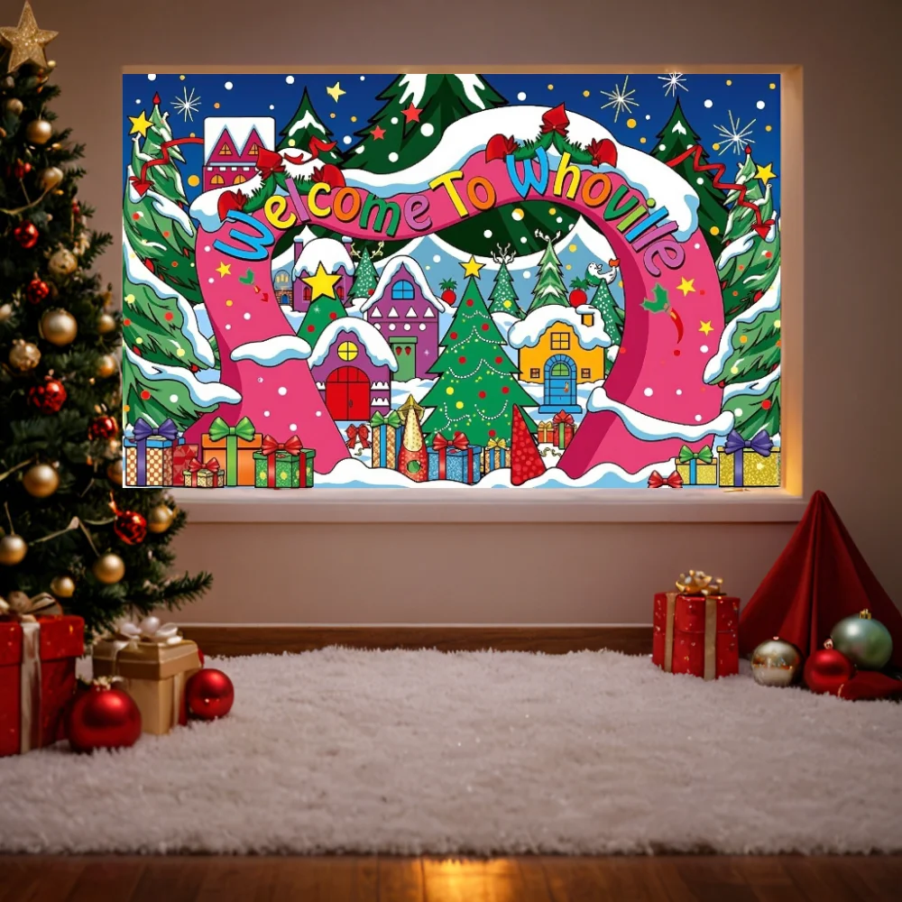 Christmas Party Decoration Welcome to Whoville Photo Props 180*110cm  Backdrop Winter Village Background for Kids Room Supplies