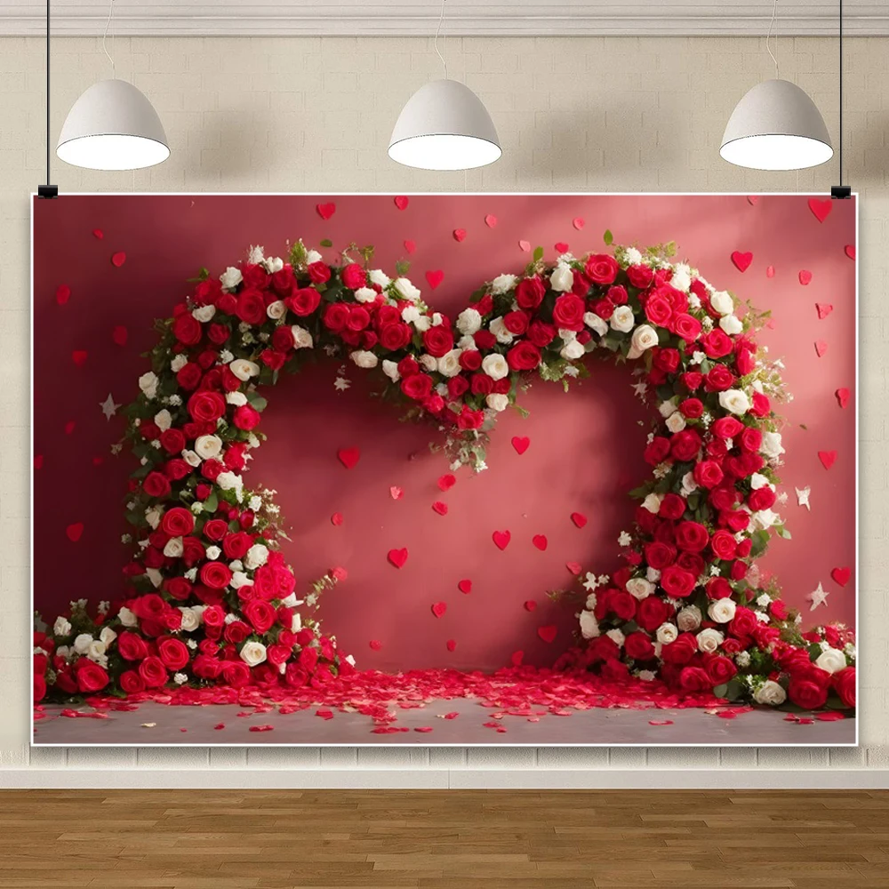 Heart Shaped Flower Arch Valentine's Day Mother Day Shoot Background Wedding Red Rose Wall Birthday Backdrop Banner Studio Props